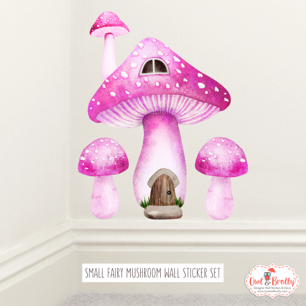 Fairy Toadstool Mushroom House Wall Sticker Decals Pink (smaller spaces collection)
