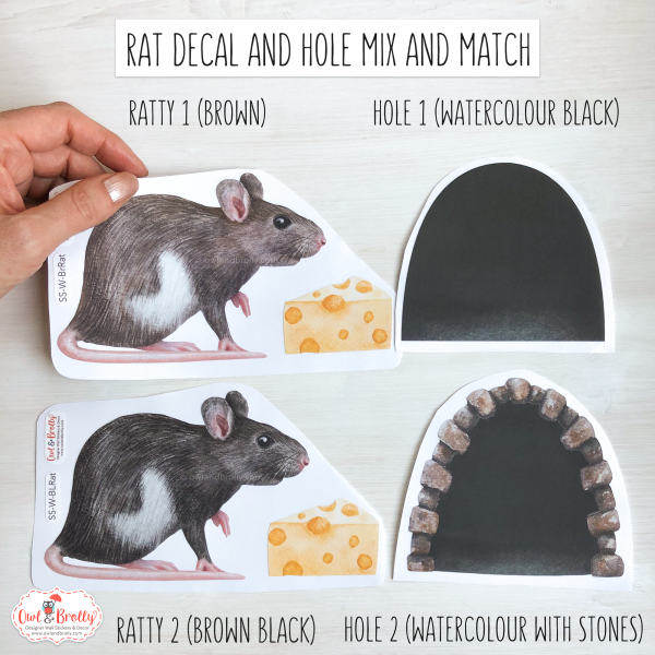 Watercolour Rat and Rat Hole Wall Sticker (Smaller Spaces collection)