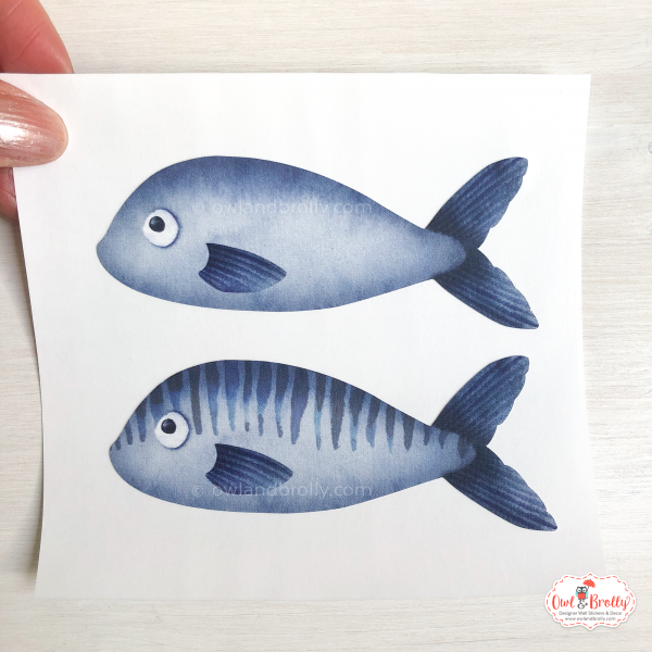 Watercolour Whale Wall Sticker Decals - Medium Set With Mother, Baby Whale and Fish - Image 2