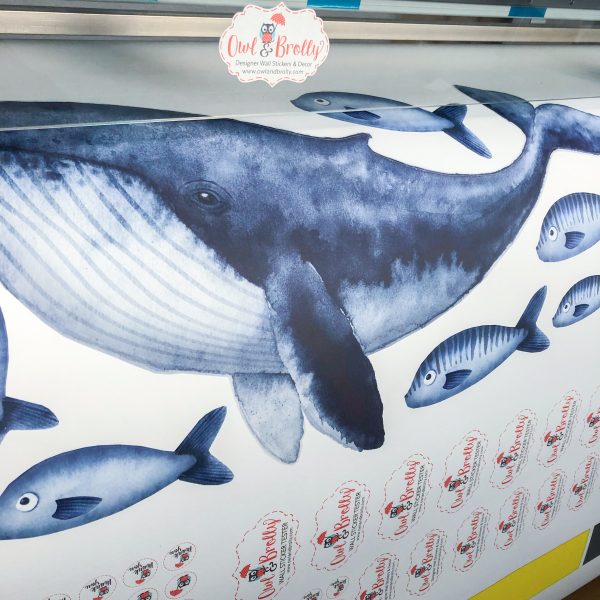 Watercolour Whale Wall Sticker Decals - Large Set With Mother, Baby Whale and Fish - Image 2