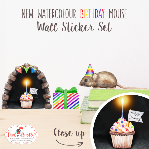 Watercolour Mouse Birthday Edition Wall Sticker (Smaller Spaces collection)