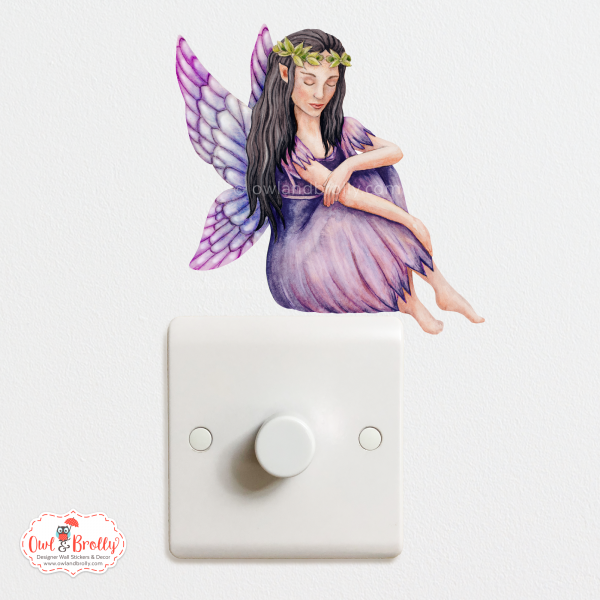 Sleeping Fairy Light Switch Wall Sticker In Purple (smaller spaces collection)
