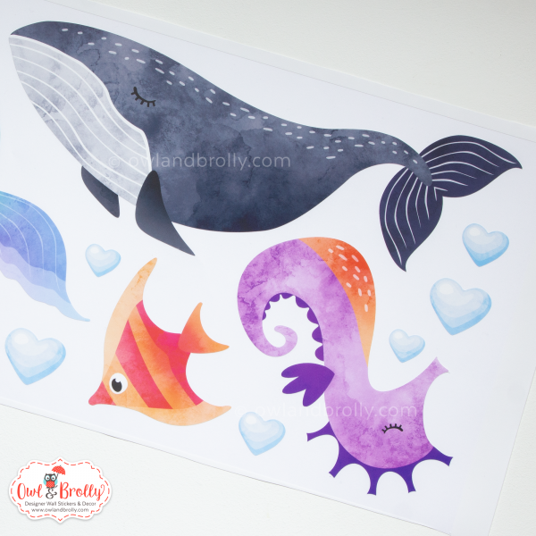 Mermaids with Castle and Underwater Animals Fabric Wall Stickers Scene (Medium scene Rainbow Colours) - Image 5