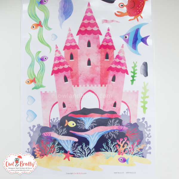 Mermaids with Castle and Underwater Animals Fabric Wall Stickers Scene (Medium scene Rainbow Colours) - Image 4