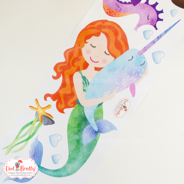 Mermaids with Castle and Underwater Animals Fabric Wall Stickers Scene (Medium Scene Green Mermaids) - Image 4