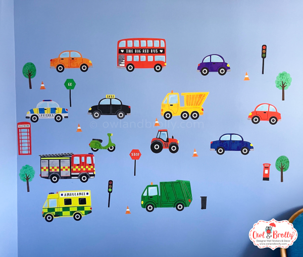 Transport Cars Emergency Vehicle Fabric Wall Sticker Decals Medium Scene Bright Colours - Image 2