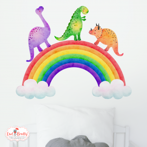 Rainbow with Dinosaur Wall Stickers in Bright Colours