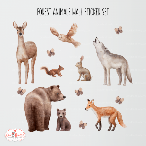 Watercolour Forest Just Animals Wall Stickers Decals Range (Small Set)