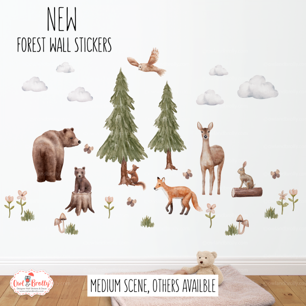 Watercolour Forest Animals Wall Stickers Decals Range (medium Set)