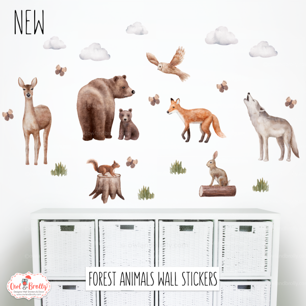 Watercolour Forest Animals Wall Stickers Decals Range (Small Set)