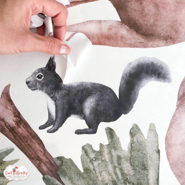 Watercolour Forest Animals Wall Stickers Decals Range (Large Set With Wolf and black Squirrel + Larger Tall Tree) - Image 11