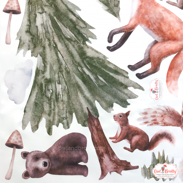 Watercolour Forest Animals Wall Stickers Decals Range (Large Set + Medium Tall Tree) - Image 16