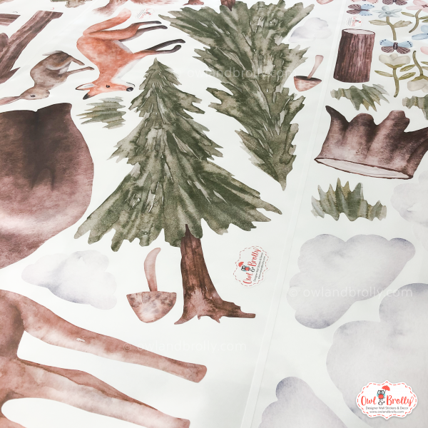 Watercolour Forest Animals Wall Stickers Decals Range (Large Set + Medium Tall Tree) - Image 15