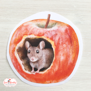 Watercolour Mouse Autumn Wall Sticker - Baby Mouse In Apple
