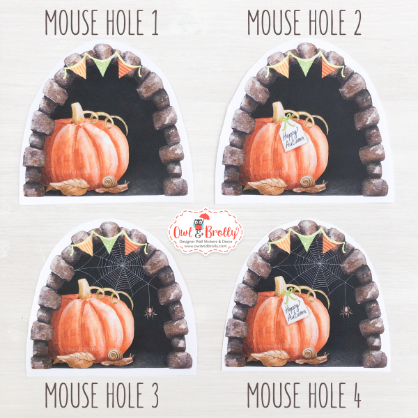 Watercolour Mouse Autumn Small Wall Sticker Set with Mouse Pumpkin and 2 mice - Mouse Hole and Mice Variations - Image 2