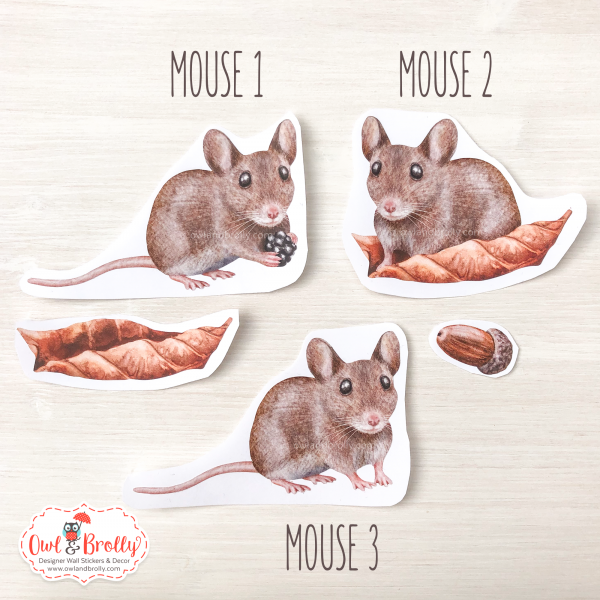Watercolour Mouse Autumn Small Wall Sticker Set with Mouse Pumpkin and 2 mice - Mouse Hole and Mice Variations - Image 3