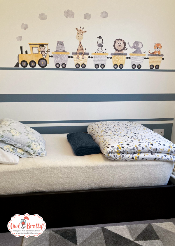 Jungle Animal Train Wall Stickers 6 Carriages - Yellow and Grey - Image 2