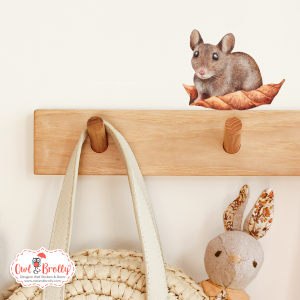 Watercolour Mouse Autumn Wall Sticker - Sitting On Leaf