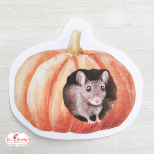 Watercolour Mouse Autumn Wall Sticker - Baby Mouse In Small Pumpkin