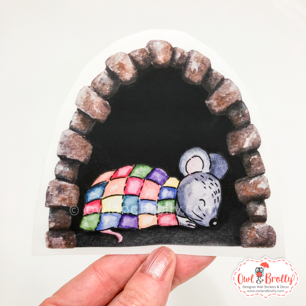 Watercolour Sleeping Mouse in Mouse Hole - Image 2