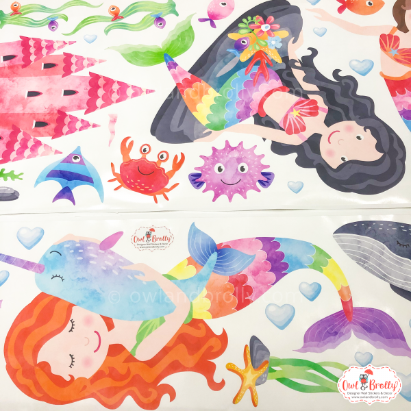 Mermaids with Castle and Underwater Animals Fabric Wall Stickers Scene (Medium scene Rainbow Colours) - Image 8