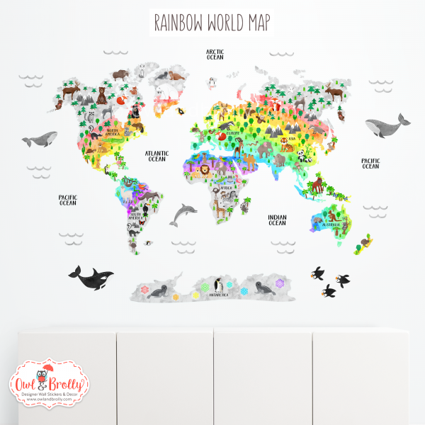 Rainbow World Map Wall Sticker