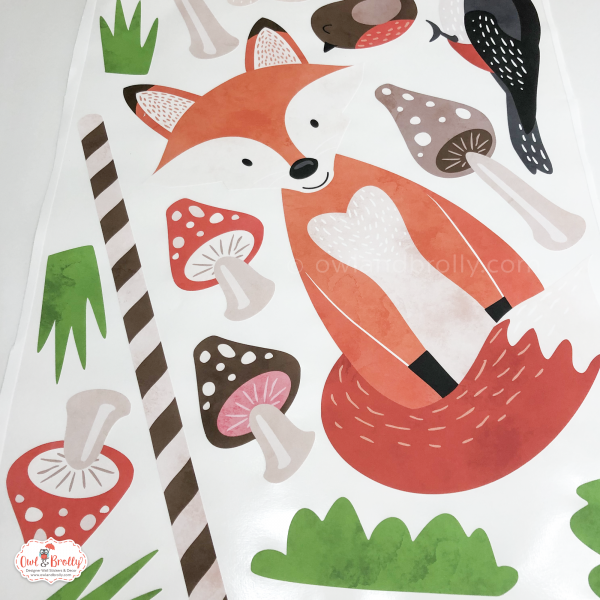 Woodland Animals with Oak Tree Fabric Wall Stickers (Large scene) White Wall Version - Image 9