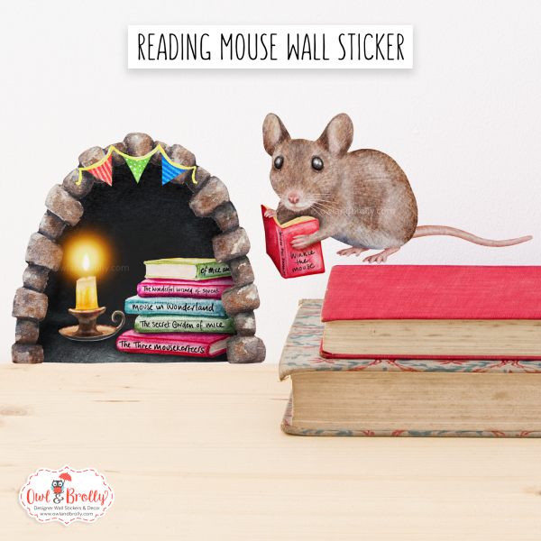 Watercolour Mouse Book Reading Edition Wall Sticker (Smaller Spaces collection)