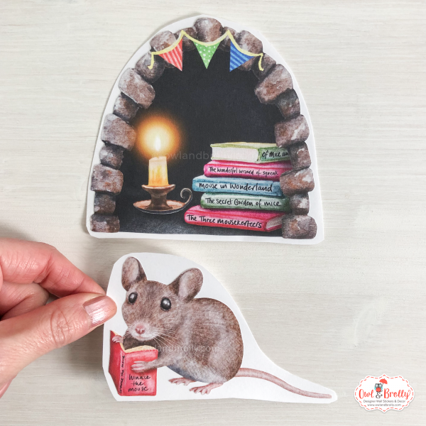 Watercolour Mouse Book Reading Edition Wall Sticker (Smaller Spaces collection) - Image 2