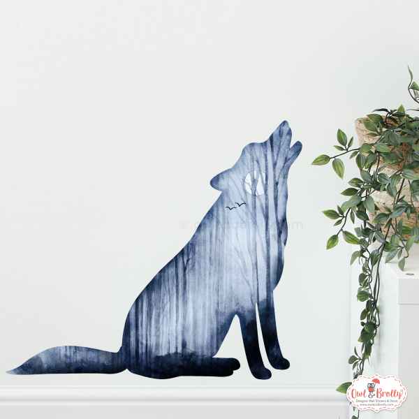 Woodland Animals Forest and Moon Silhouette Wolf Wall Sticker
