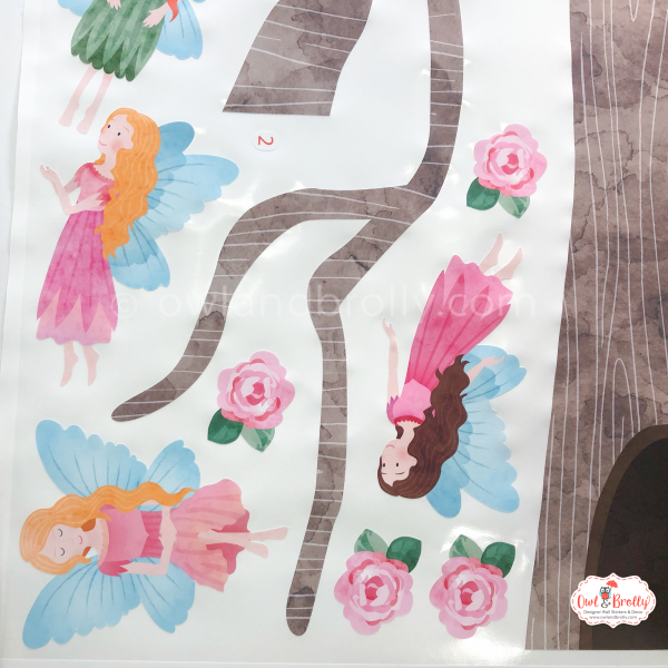 Enchanted Woodland Fairies Corner Tree Wall Stickers (Large Set) With Floral Leaves - Image 4