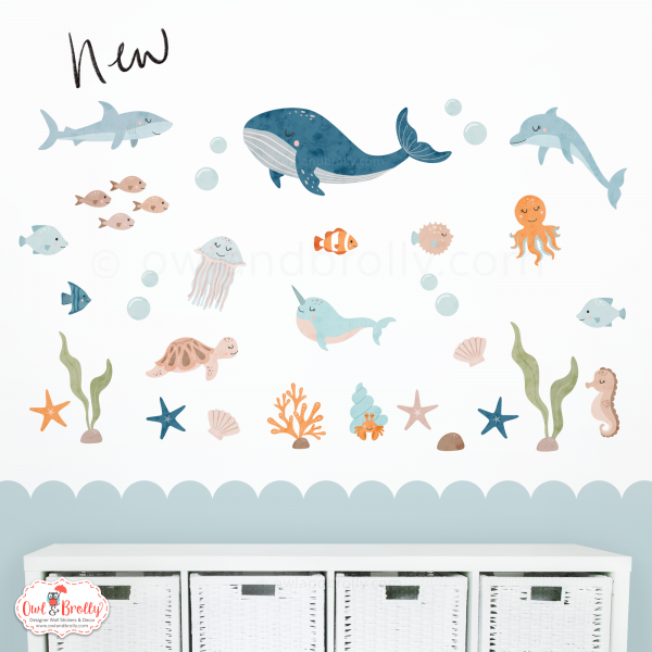 Under The Sea Animal Wall Stickers Scene Boho Scandi Style Non Floral (Medium Scene Neutral Colours)