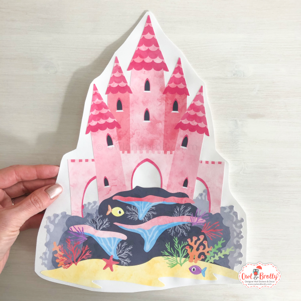 Mermaid and Small Coral Castle Wall Sticker Decals in Pinks (smaller spaces collection) - Image 3