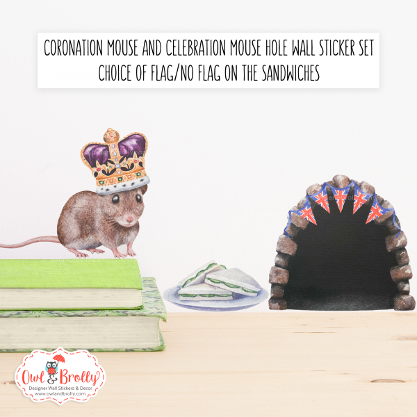 Watercolour Mouse Coronation Party Mouse Hole Wall Sticker Set (Smaller Spaces collection) - Image 3