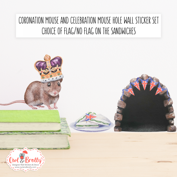 Watercolour Mouse Coronation Party Mouse Hole Wall Sticker Set (Smaller Spaces collection)