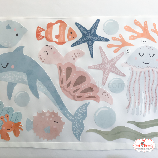 Under The Sea Animal Wall Stickers Scene Boho Style (Medium Scene Floral And Neutral Colours) - Image 4