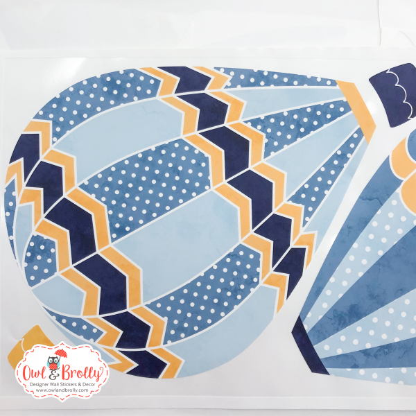 Hot Air Balloon Fabric Wall Stickers with Clouds in Mustard Yellow, Aqua, Blue and Navy - Image 6