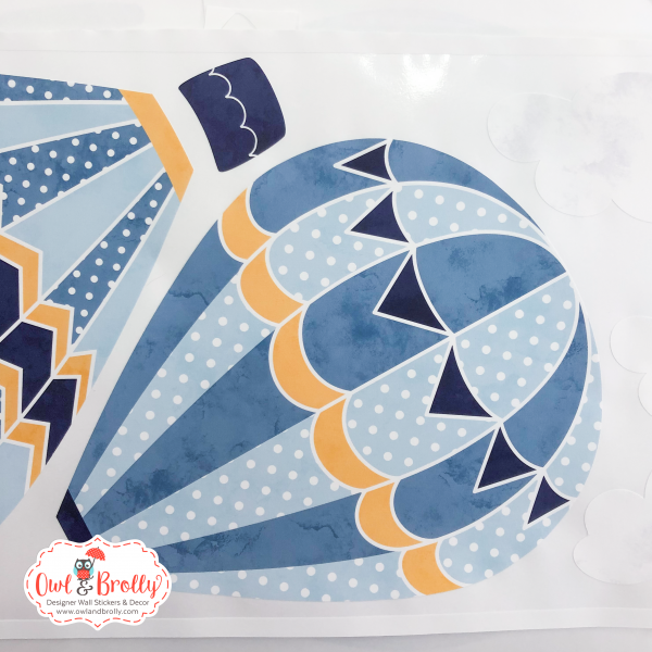 Hot Air Balloon Fabric Wall Stickers with Clouds in Mustard Yellow, Aqua, Blue and Navy - Image 4