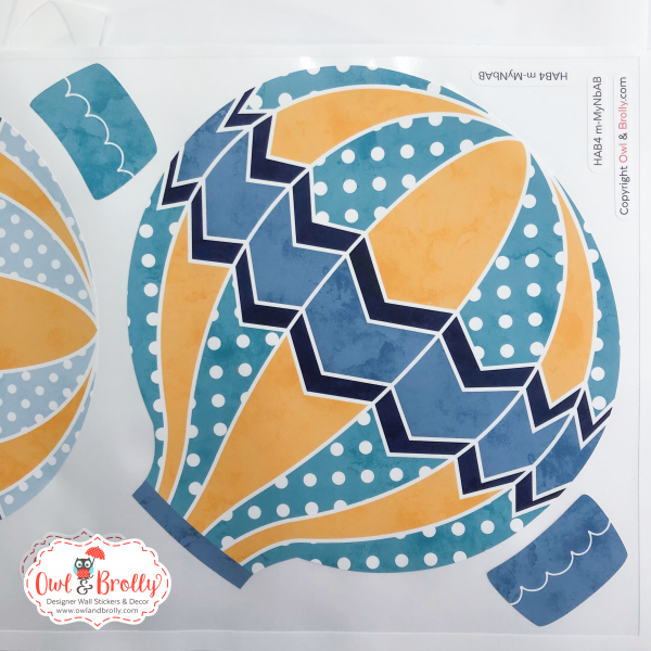 Hot Air Balloon Fabric Wall Stickers with Clouds in Mustard Yellow, Aqua, Blue and Navy - Image 3
