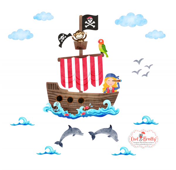 Pirate Ship Wall Stickers - White Wall Version - Variations Available
