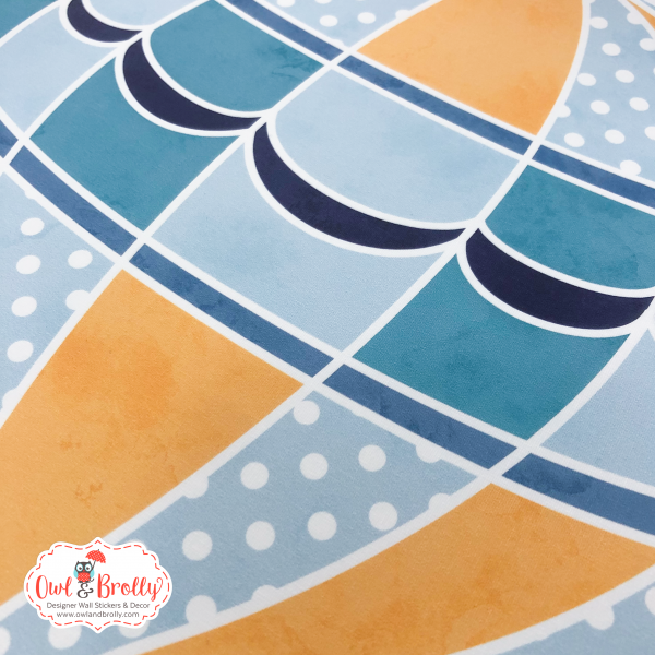 Hot Air Balloon Fabric Wall Stickers with Clouds in Mustard Yellow, Aqua, Blue and Navy - Image 2