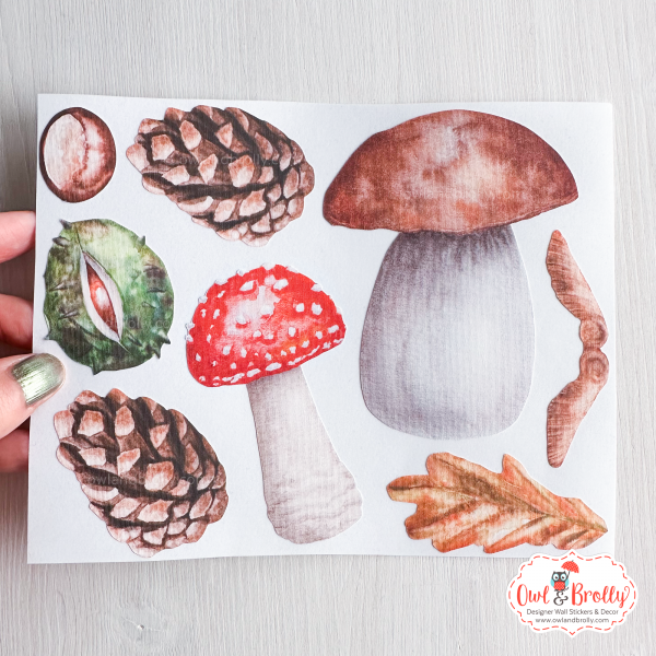 Watercolour Autumn Fungi Mouse And Leaf Wall Stickers Plus Accent Set - Image 4