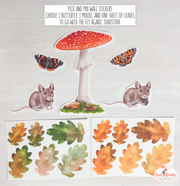 Watercolour Autumn Fungi Mouse And Leaf Wall Stickers Plus Accent Set - Image 2
