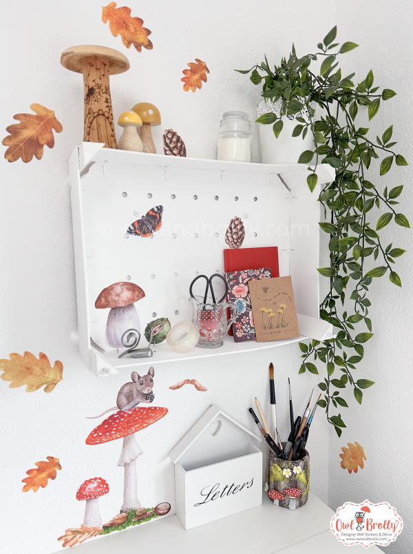 Watercolour Autumn Fungi Mouse And Leaf Wall Stickers Plus Accent Set
