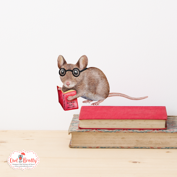 Watercolour Reading Mouse Set Wall Sticker - With Glasses - Image 2