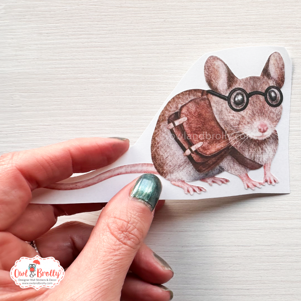 Watercolour Book Bag Mouse Wall Sticker - With Glasses - Image 2