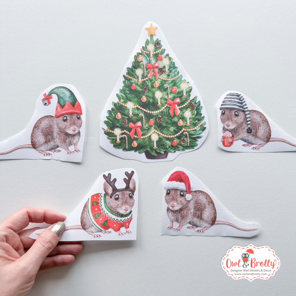 Watercolour Christmas Mouse And Door Deluxe Wall Sticker Set + Advent Window Add On - Image 5