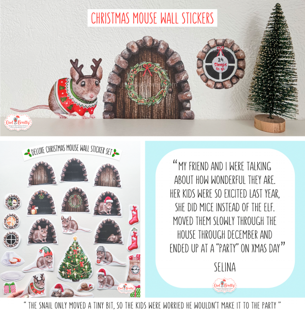 Watercolour Christmas Mouse And Door Deluxe Wall Sticker Set + Advent Window Add On - Image 2