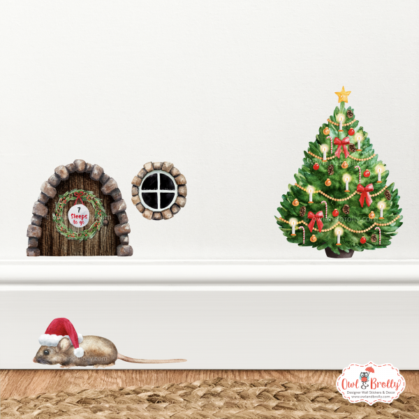 Watercolour Christmas Mouse And Door Deluxe Wall Sticker Set + Advent Door Add On - Image 14