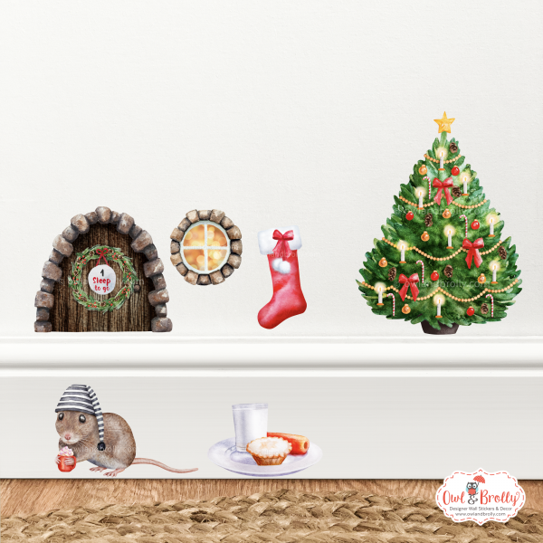 Watercolour Christmas Mouse And Door Deluxe Wall Sticker Set + Advent Door Add On - Image 13